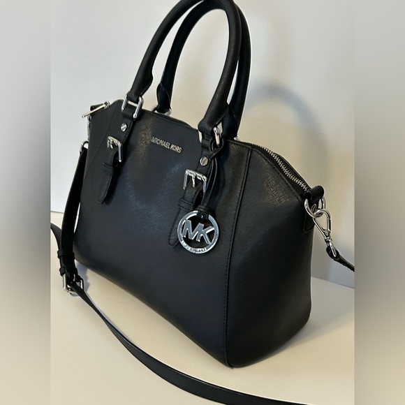 Michael Michael Kors Black Ciara Saffiano Leather Satchel Crossbody - Picture 4 of 10